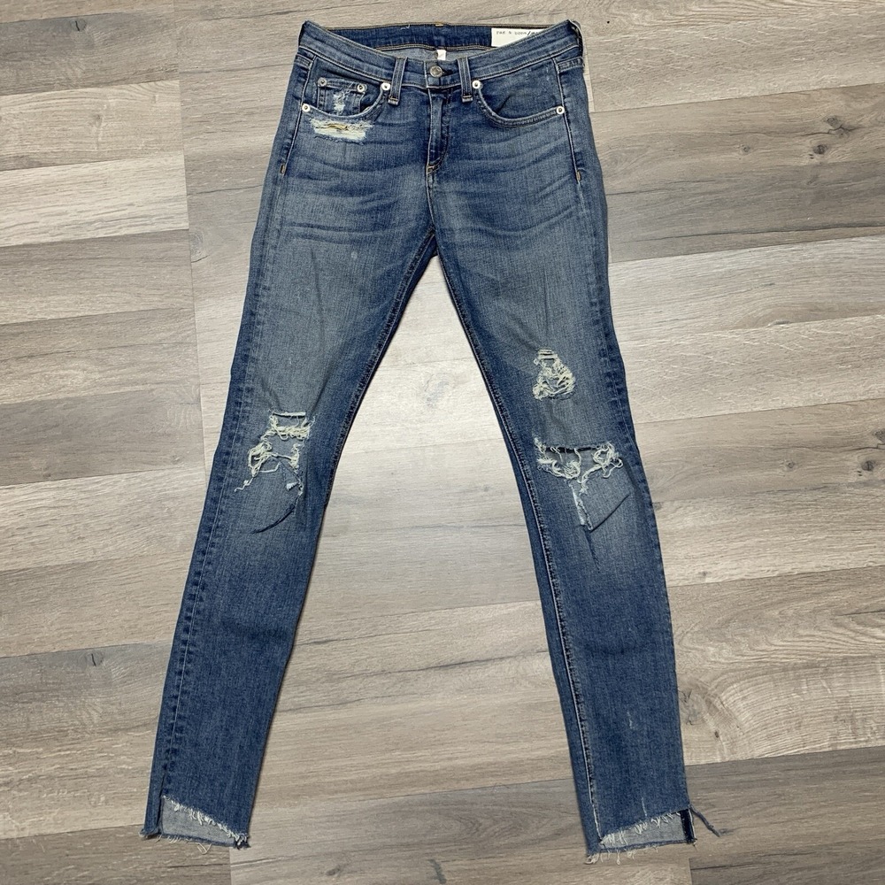 Rag & Bone Women's The Skinny Bue Denim Distressed Knee Jeans - Size 25